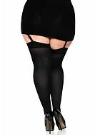 Thigh high stay-ups, opaque fabric, satin bow, plus size